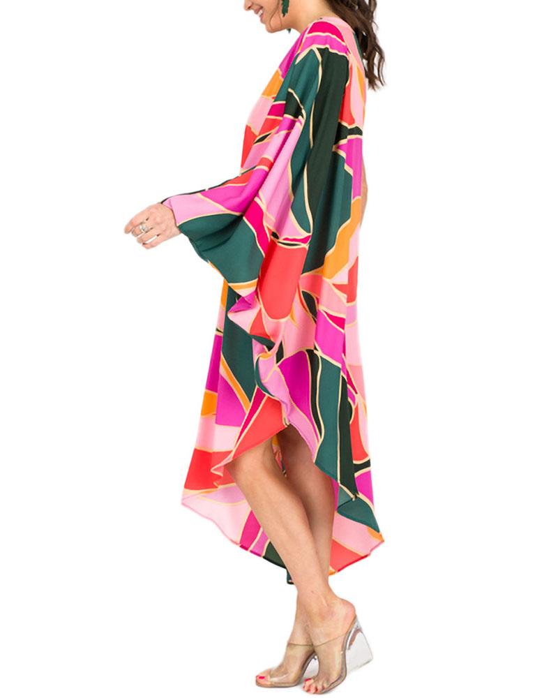 Color Block Contrast Print Irregular Casual Dress