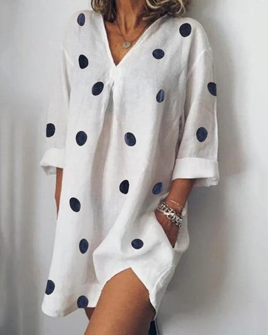 Casual V-neck polka-dot print dress