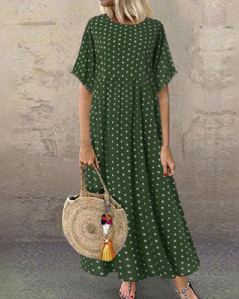 Printed Polka Dot Long Dress