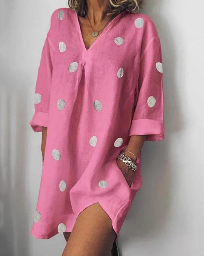 Casual V-neck polka-dot print dress