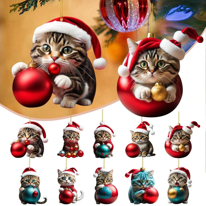 🎄10 броя 😻Котешки коледни украси за елха✨ Висящи котешки украси