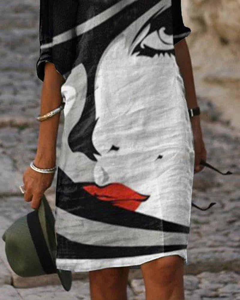 Abstract Face Print Dress