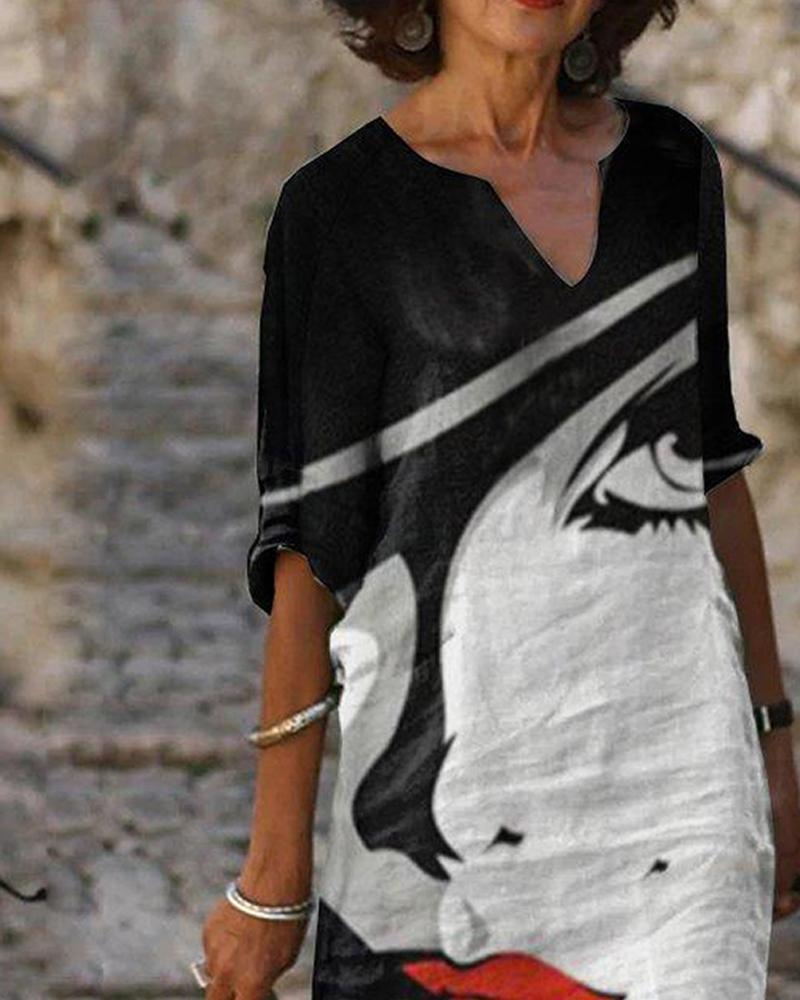 Abstract Face Print Dress