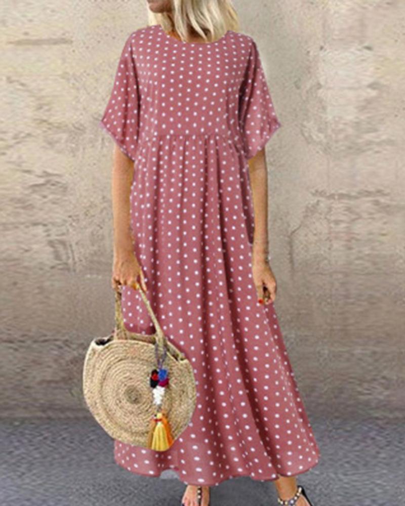 Printed Polka Dot Long Dress